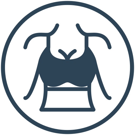 Icono de silueta femenina con sujetador representando la sección de cirugía mamaria